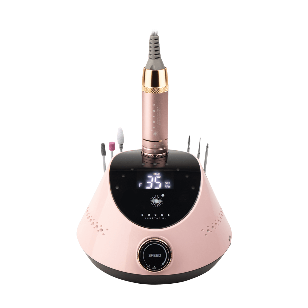 Frezarka do manicure Bucos Nail Drill X2 PRO WHITE PEARL 65 W, 35 000 obr./min Różowy rumieniec